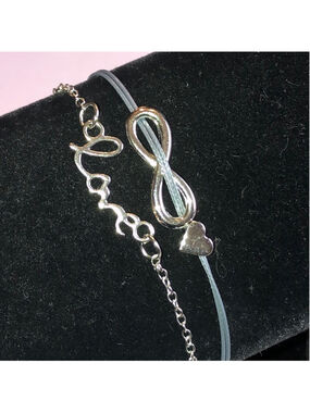 Silver Tone Blue Cord Infinity Love Dainty Boho Bracelet Set